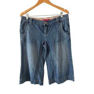 SO Denim Wide Leg Cropped Distressed Capri Jeans Size 11 Y2K Low/Mid Rise